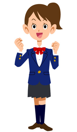 Takes the chequered flag, motivated, you get excited, students, high school, junior high school students, women's, schoolgirl, female junior high school students, school, exam, entrance, graduated from, youth, uniform, Blazer, study, studying, test, acadeのイラスト素材