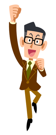 Men jacket brown glasses to jump with joyのイラスト素材