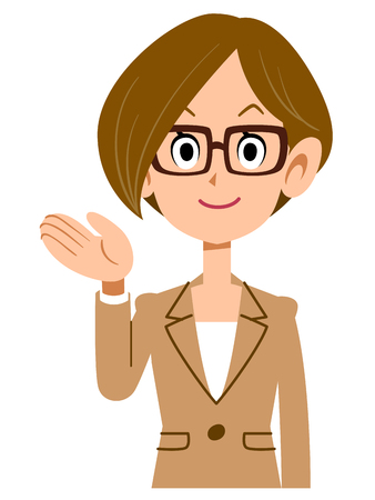 To introduce the woman wearing a suit and glassesのイラスト素材