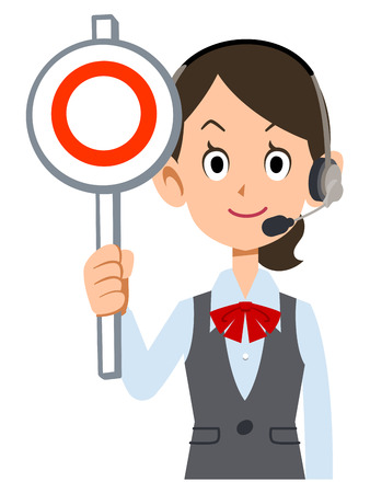 female employees wear uniforms wearing a headset in the correct tagのイラスト素材