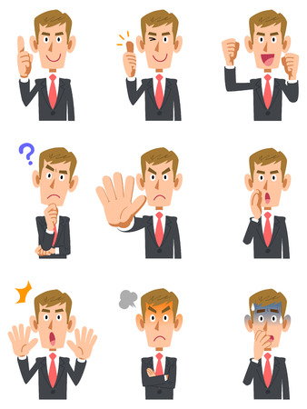 9 types of blond men gesture and facial expressionのイラスト素材