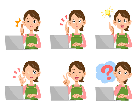 Set of housewives laptops look and gestureのイラスト素材