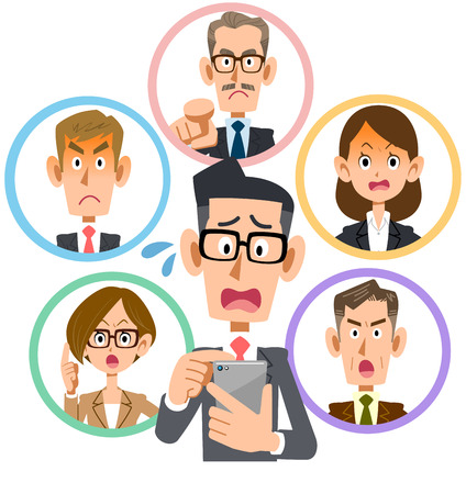 Business smartphone social networking problems puzzle eyeglassesのイラスト素材