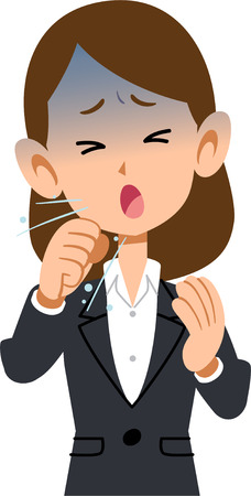 Work women wearing suits Symptoms of illness Cough coldのイラスト素材
