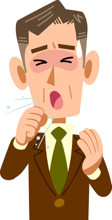 Male employee wearing a suit in poor physical condition cough cold uncleのイラスト素材
