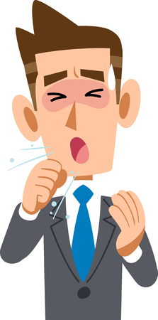 Male employee wearing a suit in poor physical condition coughのイラスト素材