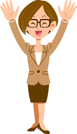 Business woman pleasing with raising both handsのイラスト素材