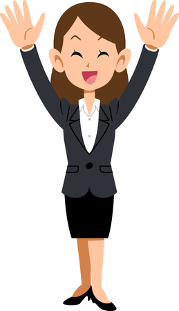 Business woman pleasing with raising both handsのイラスト素材