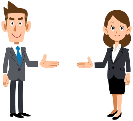 Set of men and women of the office worker introduced on both sidesのイラスト素材