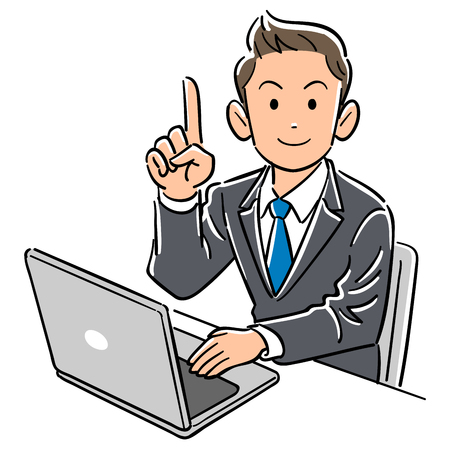 Business man operating a personal computer with index fingerのイラスト素材