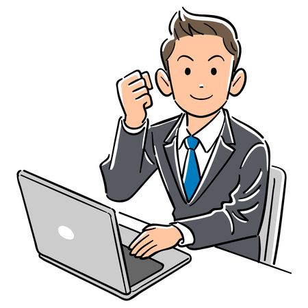 A businessman operating a personal computer makes a pauseのイラスト素材