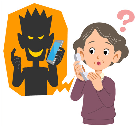 Fraud and senior woman likely to be deceived using phoneのイラスト素材