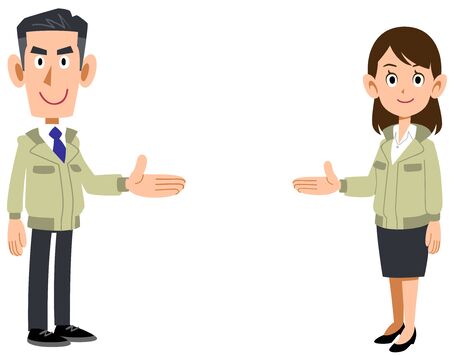 Male and female employees in work clothes to introduceのイラスト素材