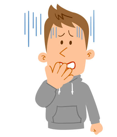 The pale upper body of a young man wearing a hoodieのイラスト素材