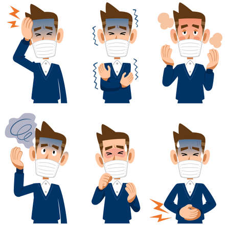 Symptoms of illness in a man wearing a maskのイラスト素材