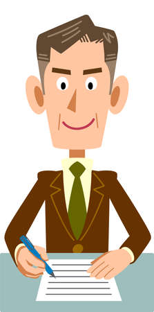 Elderly businessman filling out paperworkのイラスト素材