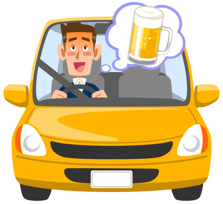 Male driver driving after drinking alcoholのイラスト素材
