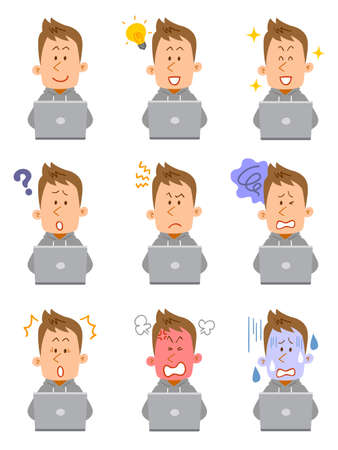 Young man operating a laptopのイラスト素材