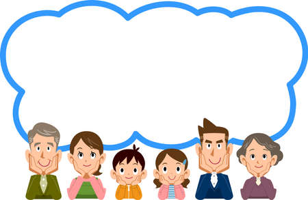 A three-generation family who cheeks while having a common imaginationのイラスト素材