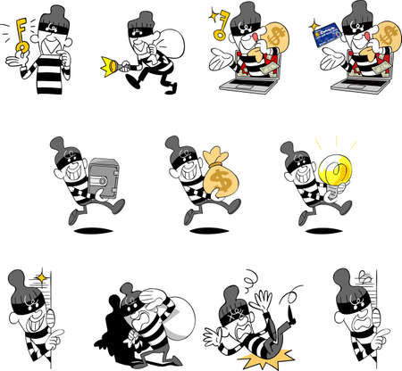 A set of illustrations about thieves and crime preventionのイラスト素材