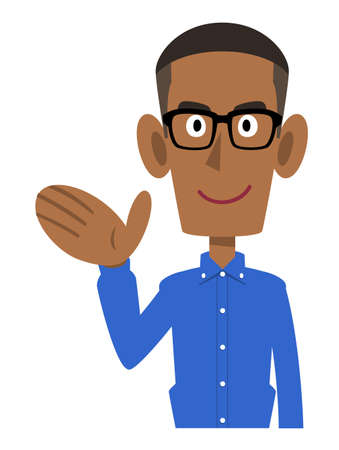 An African man in casual clothes guided by the palm of his handのイラスト素材
