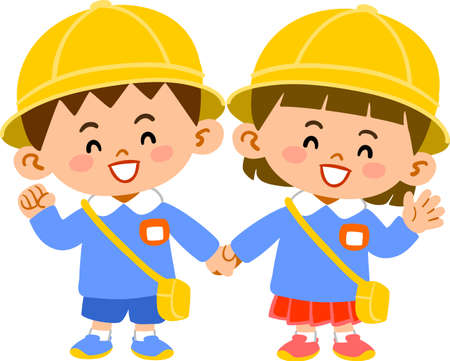 Illustration of smiling kindergarten boys and girlsのイラスト素材