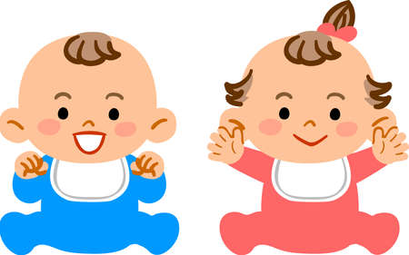 Baby boy and girl illustrationのイラスト素材