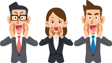 Upper body of three business people calling out loudのイラスト素材