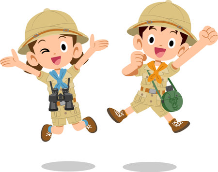 Children in jumping expedition clothesのイラスト素材