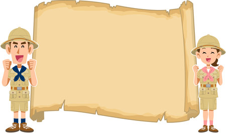 Treasure map frame and exciting coupleのイラスト素材