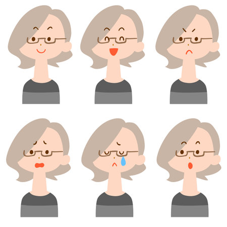 6 types of facial expressions of women wearing glasses, upper bodyのイラスト素材