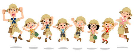 Children's expedition team and leading adultsのイラスト素材