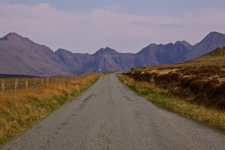 Road leading to mountains in the southern part of Isle of Skyeの写真素材