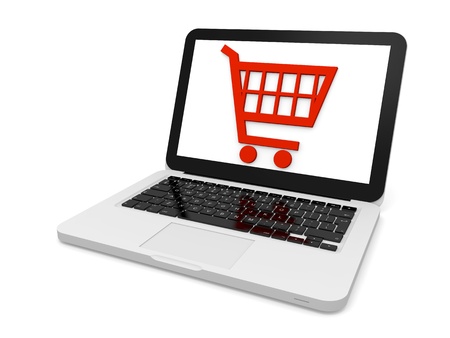 Symbol of shopping trolley on laptop screenの写真素材