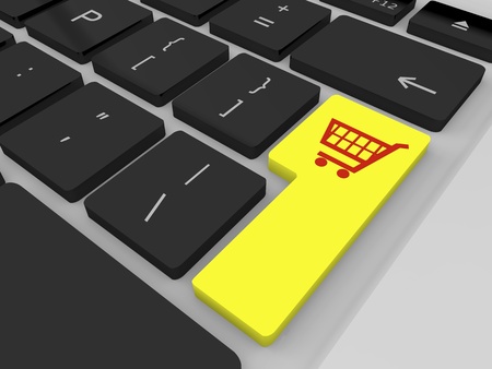 Yellow enter key with symbol of shopping trolley 
