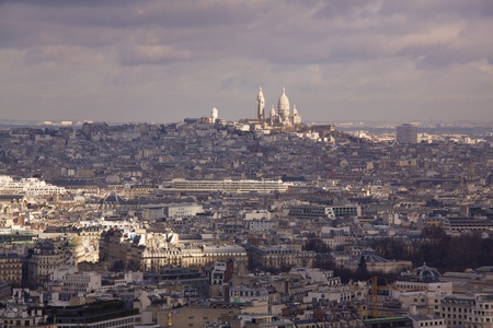 Aerial view of Paris with Sacre Coeur in the backgroundの写真素材