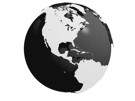 Model of Earth with black core and continents hovering over the sphere. World map provided by visibleearth.nasa.govの写真素材