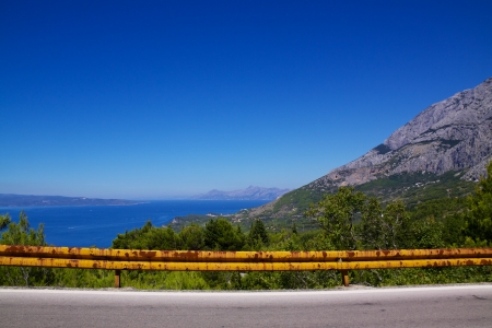 Panoramic view of Makarska Riviera in Dalmatia, Croatia, popular summer holiday resort in Europe with crystal clear water and sunny weatherの写真素材