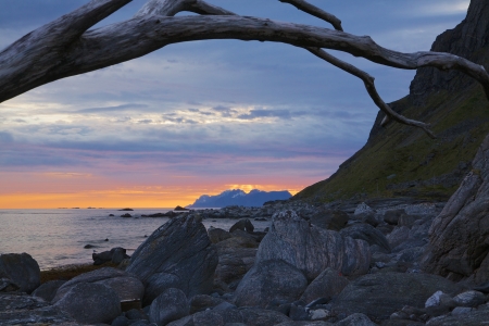 Rocky beach on Lofoten islands in norwayの写真素材