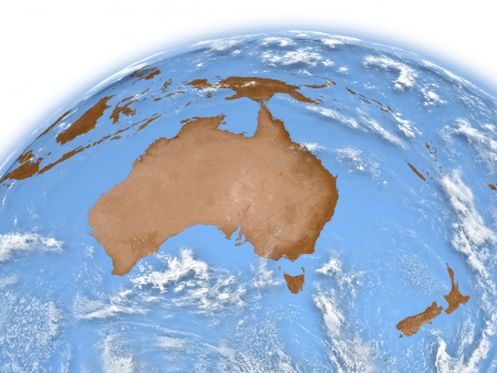 Australia on planet Earth isolated on white background. の写真素材