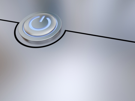 Metallic on-off button illustration with glowing blue lightの写真素材