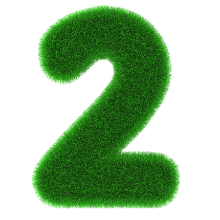 Number two covered by green grass isolated on white backgroundの写真素材