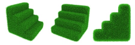 Stairs object covered with grass isolated on white backgroundの写真素材