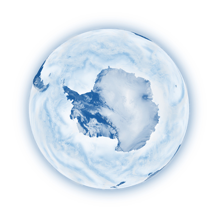 Antarctica on blue planet Earth isolated on white background. Highly detailed planet surface. の写真素材