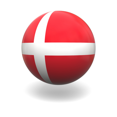 National flag of Denmark on sphere isolated on white backgroundの写真素材