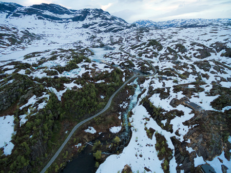 Scenic mountain pass Ryfylke in Norway, aerial viewの写真素材