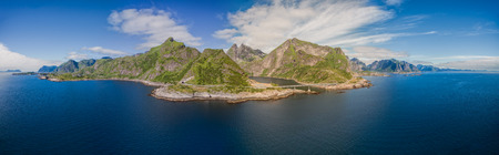 Aerial panorama of Lofoten islands in Norwayの写真素材
