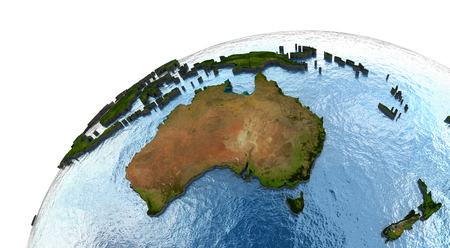 Australia on highly detailed planet Earth with embossed continents and country bordersの写真素材