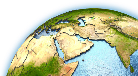 Middle East on planet Earth with embossed continents and country bordersの写真素材