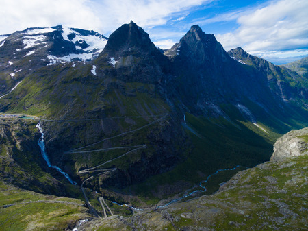 Trollstigen road, famous serpentine mountain road in Norwayの写真素材